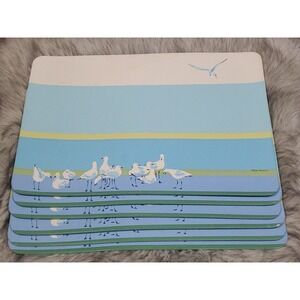 Oleg Cassini 6 Pc Beachy Seagull Ocean Blue Easy To Clean Placemats